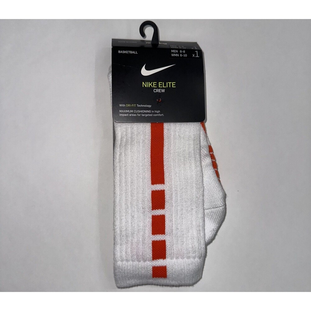 Nike Elite Basketball Crew Socks MEDIUM Fits men 6-8 WHITE ORANGE SX7626-105